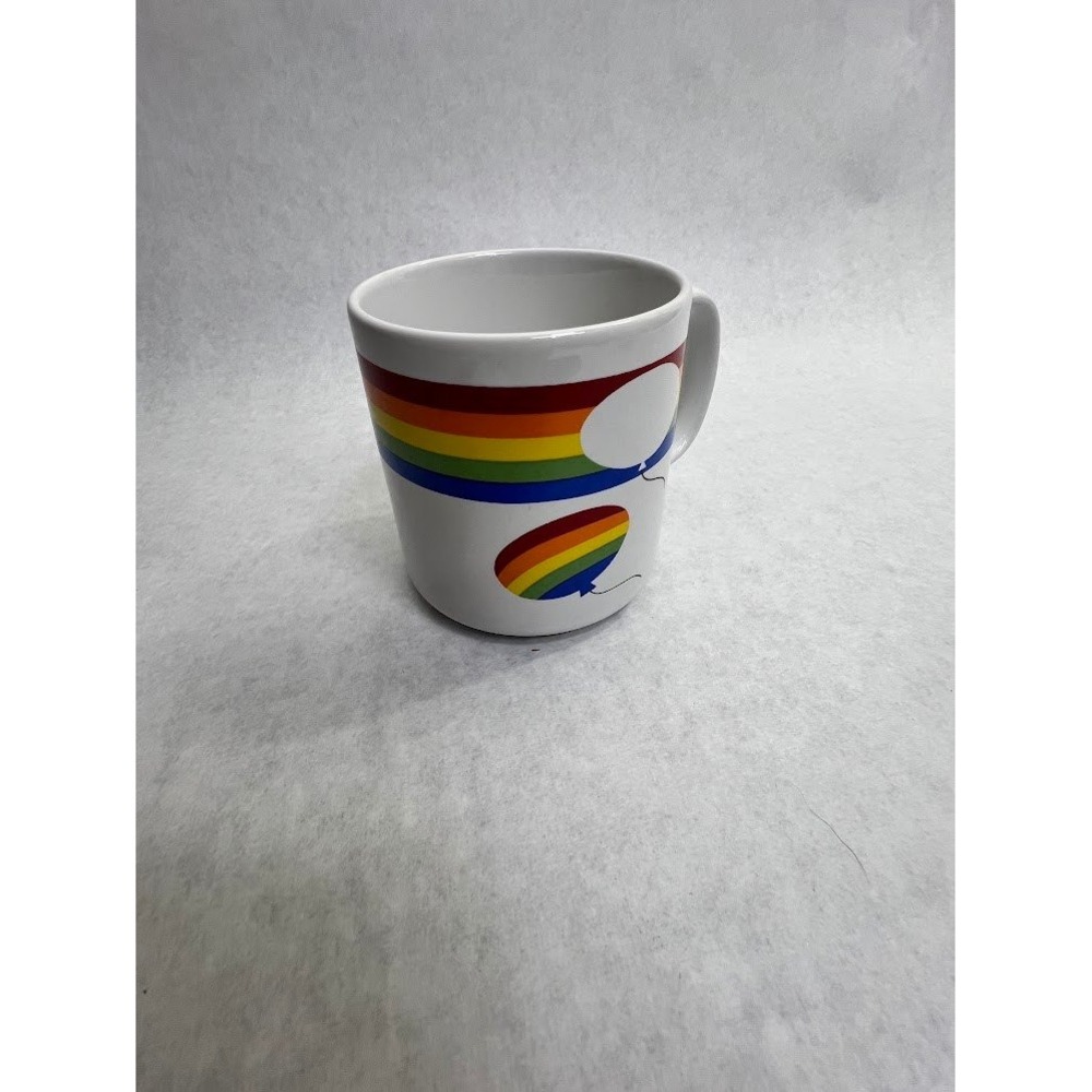 Russ Berrie Rainbow Hot Air Balloon Ceramic Coffee Mug Vintage White 8005